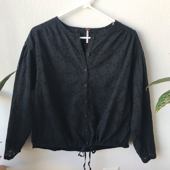 Free People Black Eyelet Blouse - Picture 1 of 5